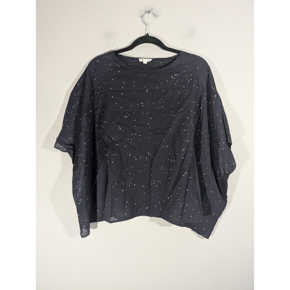 Eileen Fisher Womens Black Cropped Lightweight Poncho Cape Sz XXS/XS Lagenlook - Picture 1 of 8